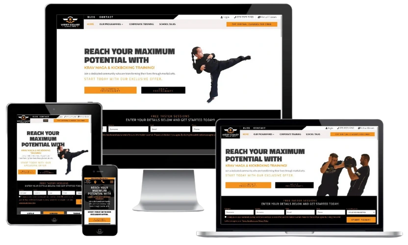 west coast martial arts website responsive mockup